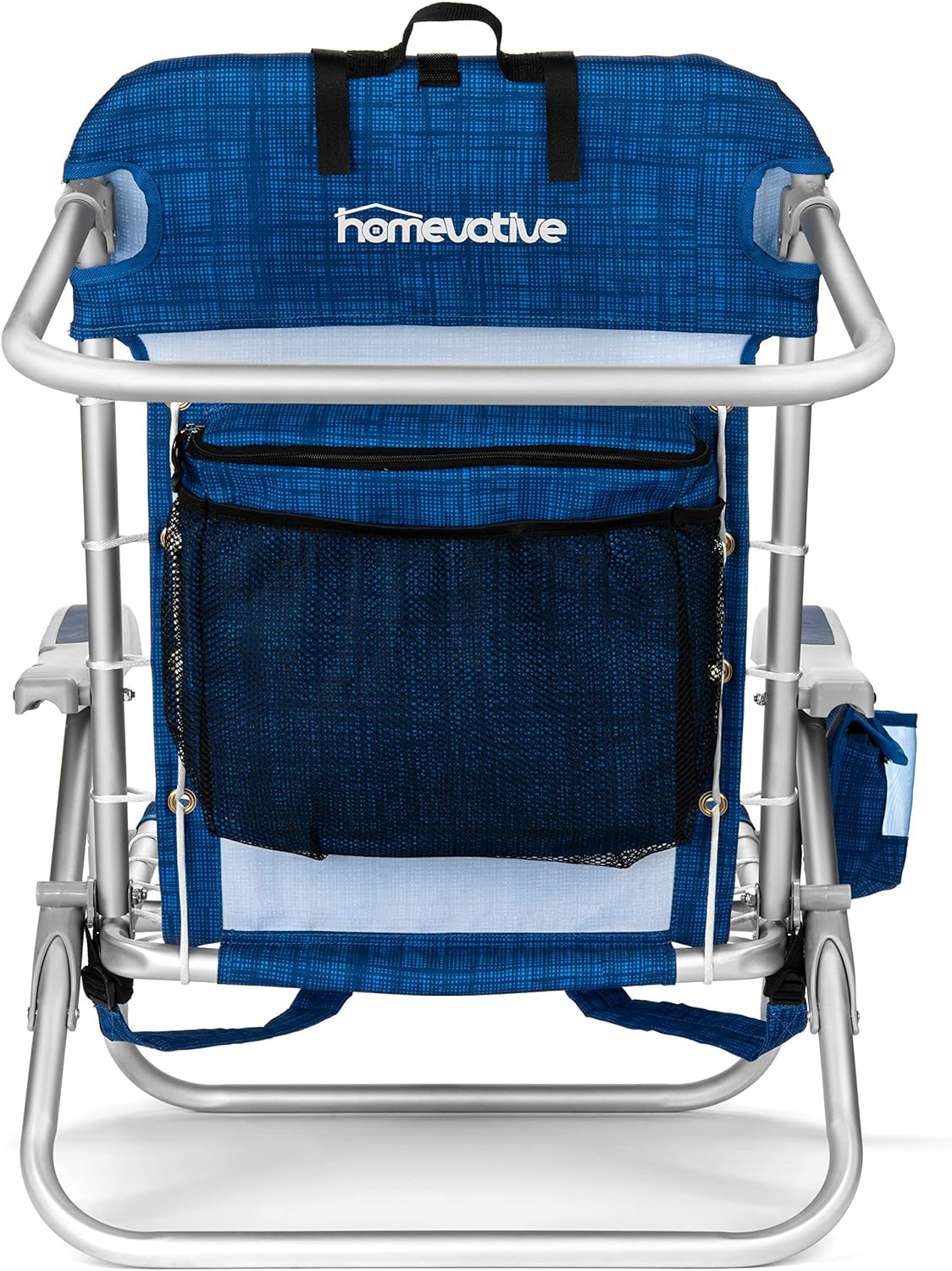 Backpack Fold-Up Beach Chair, 5 Positions, Towel Bar, Cooler, Storage Pouch, Cup Holder and Phone Pocket