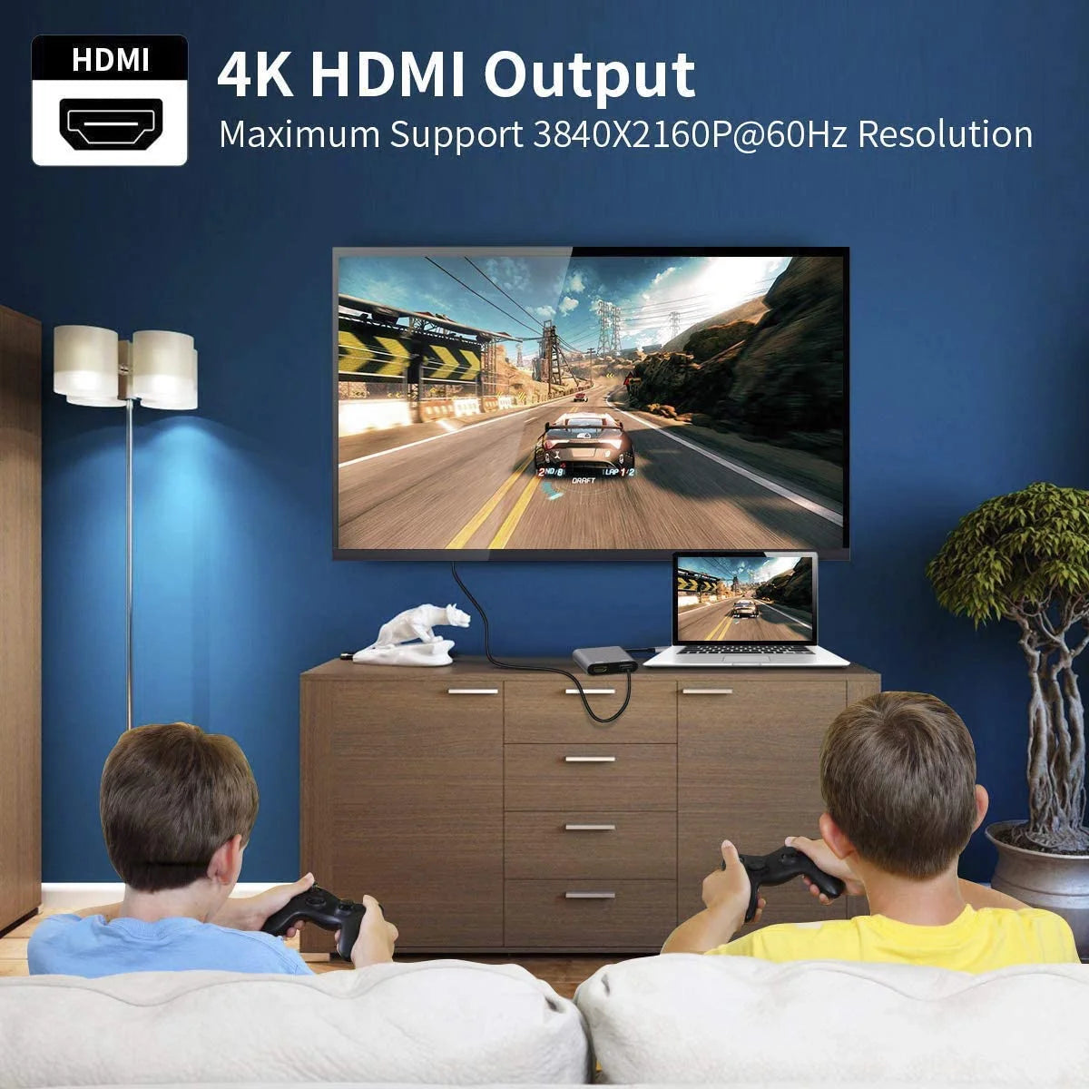 USB C to Dual HDMI Adapter, 2 in 1 USB C Dual HDMI Monitor Adapter 4K@60Hz,Usb C Hub to 2 HDMI Splitter Dual Monitors Adapter for Macbook/Chromebook Pixel/Lenovo/Surface