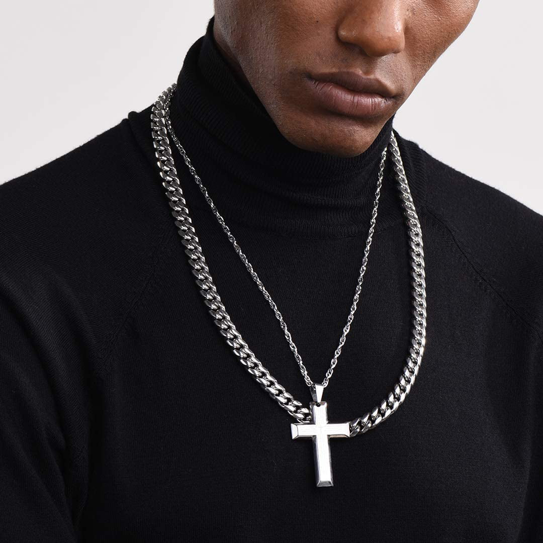 Men Jewelry Hiphop Cuban Chain Stainless Steel Necklace 26Inch 10MM Silver Color Mens Gifts for Dad