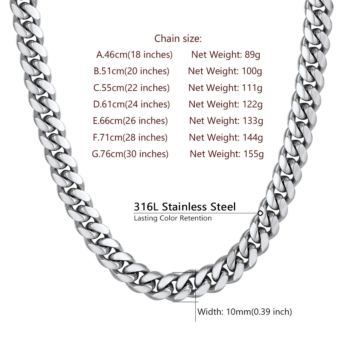 Men Jewelry Hiphop Cuban Chain Stainless Steel Necklace 26Inch 10MM Silver Color Mens Gifts for Dad