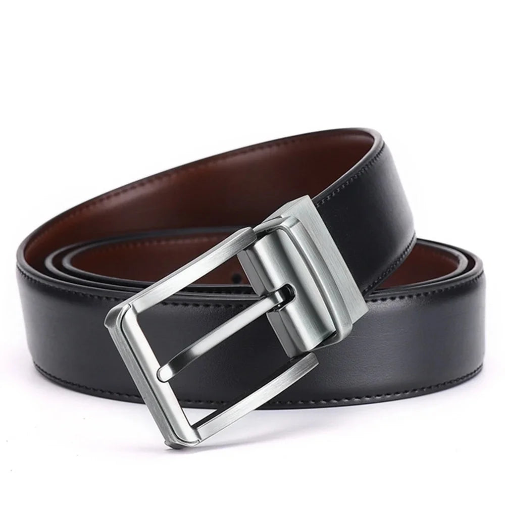 Genuine Leather Belt Double Sided Belt Men Belt Laser Engraving Luxury Strap Male Belt New Fashion Retro Pin Buckle High Quality