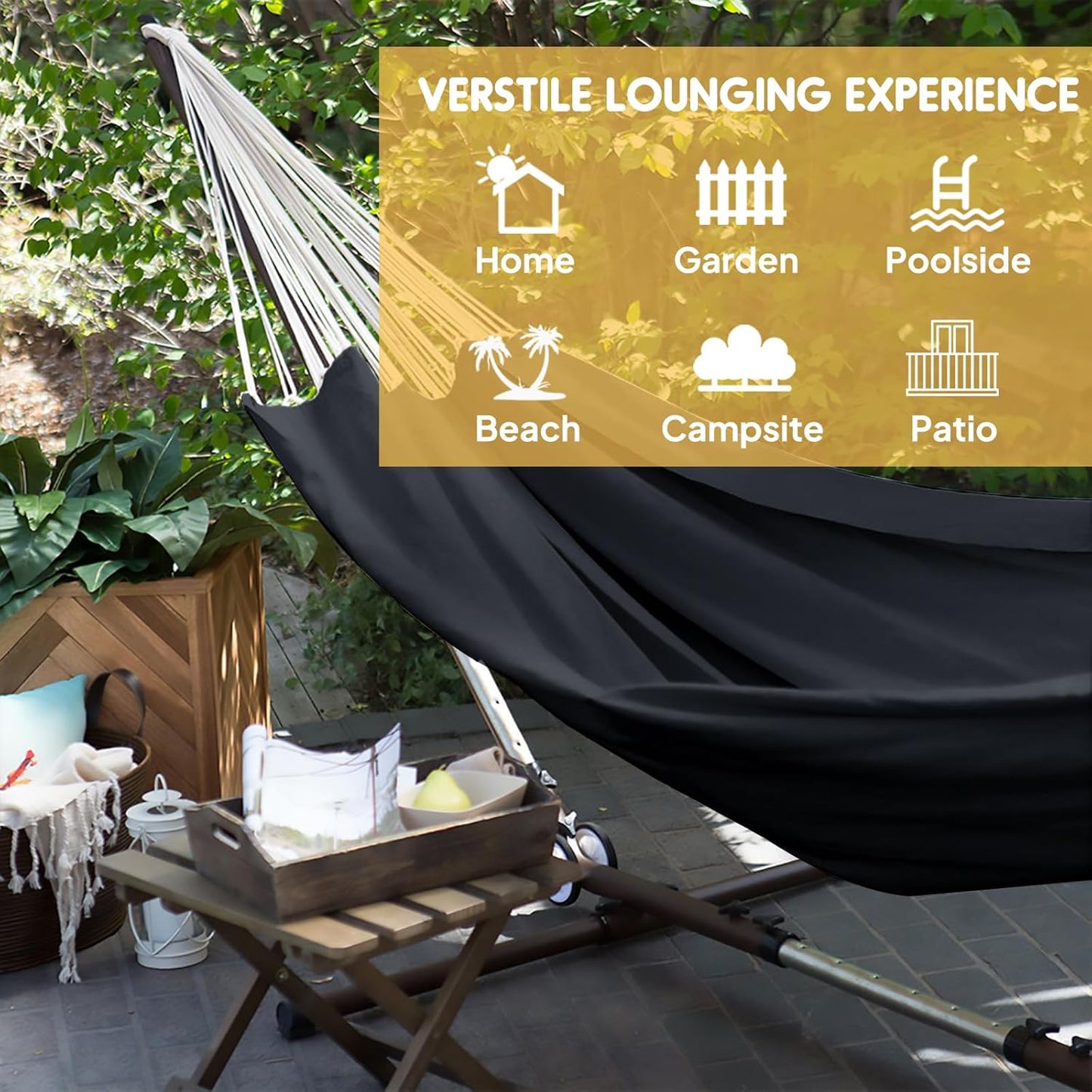 Cotton Hammock Portable Camping Hammocks for Hanging Sturdy Garden Comfortable Fabric Hammock with Tree Straps up to 660Lbs with Travel Bag for Camping Outdoor/Indoor Patio Backyard