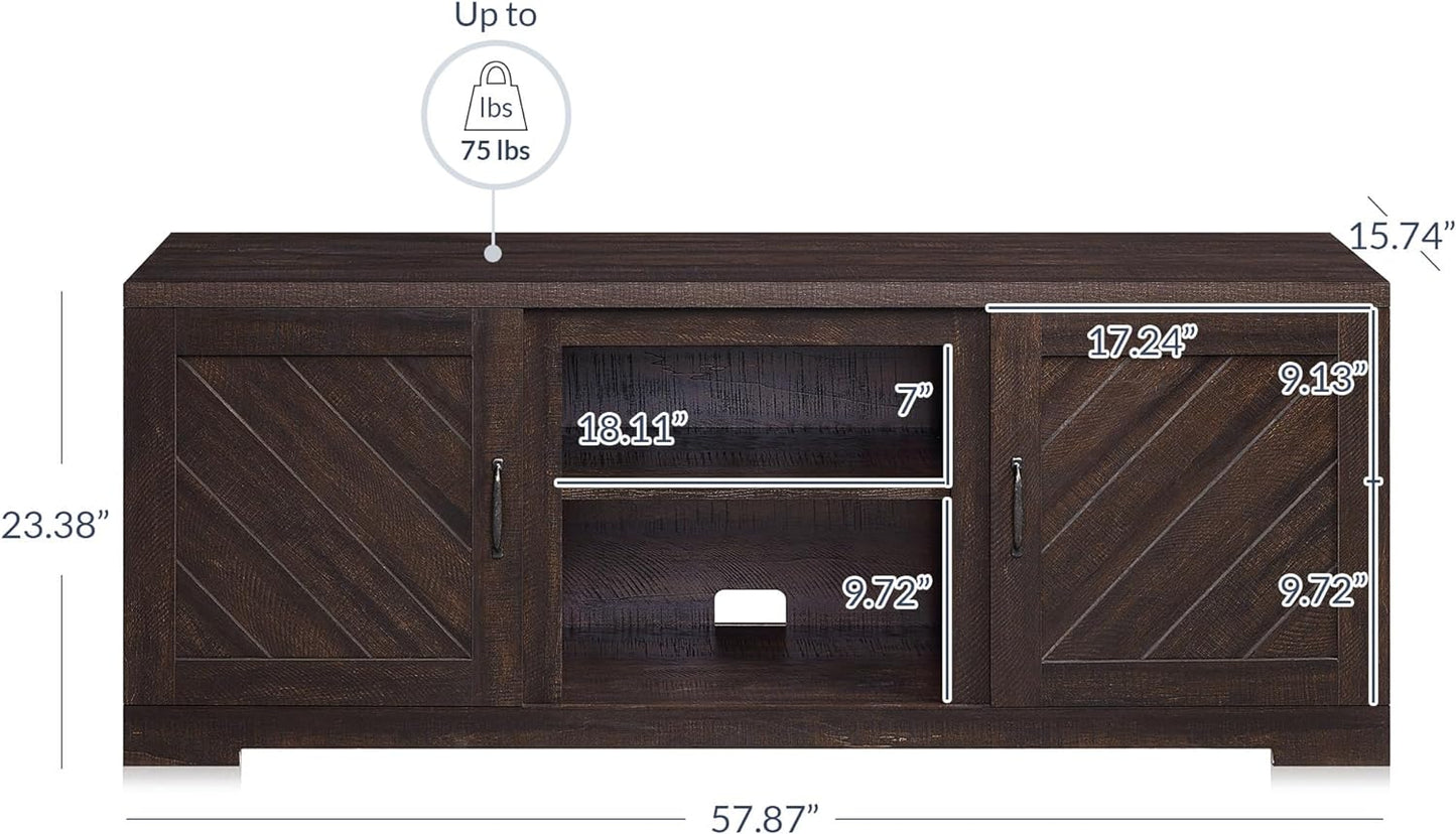 Modern 58 Inch Farmhouse TV Stand & Media Entertainment Center Console Table for Tvs up to 65 Inch with Two Shelves and Storage Cabinets - Hilo (Espresso)