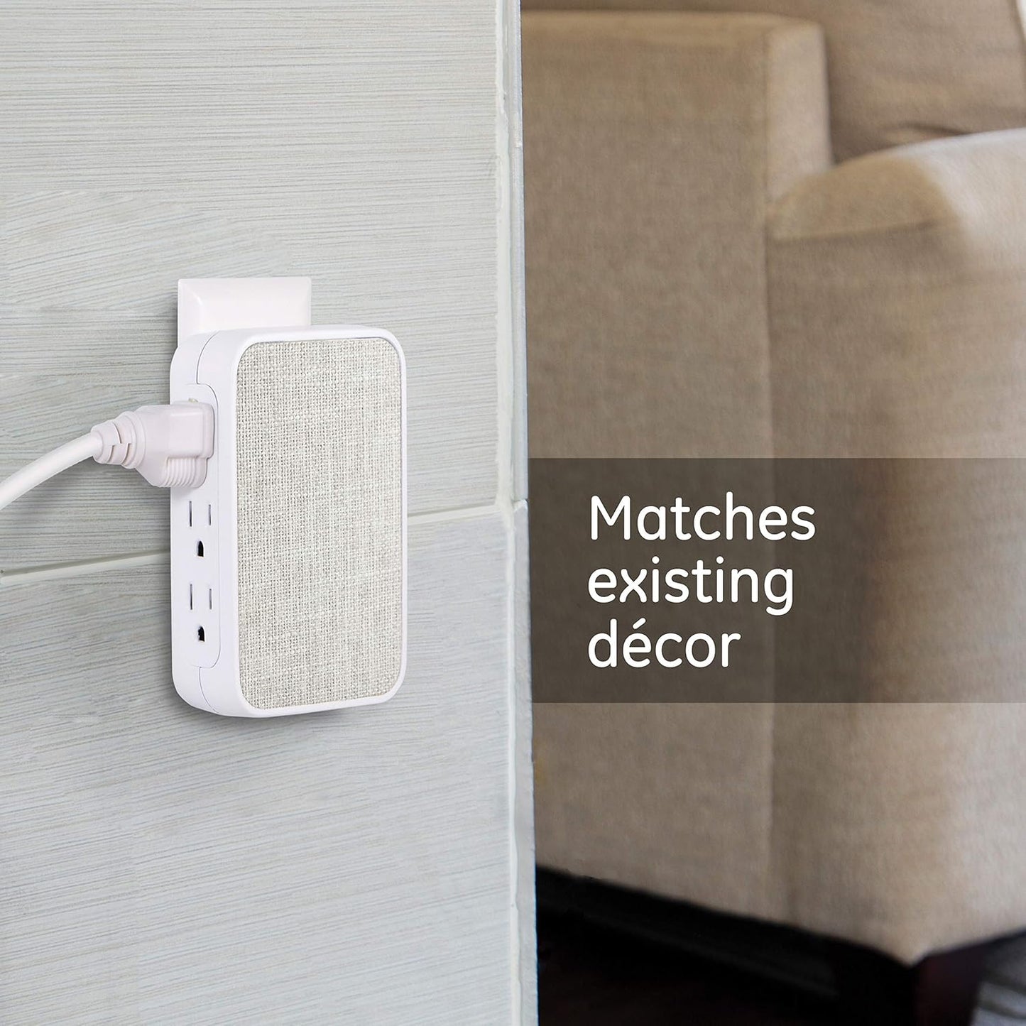 6-Outlet Extender Sur Protector 2 Pack, Side Access, 1200 Joules, Wall Tap Adapter, 3-Prong, UL Listed, Gray Fabric, 56213