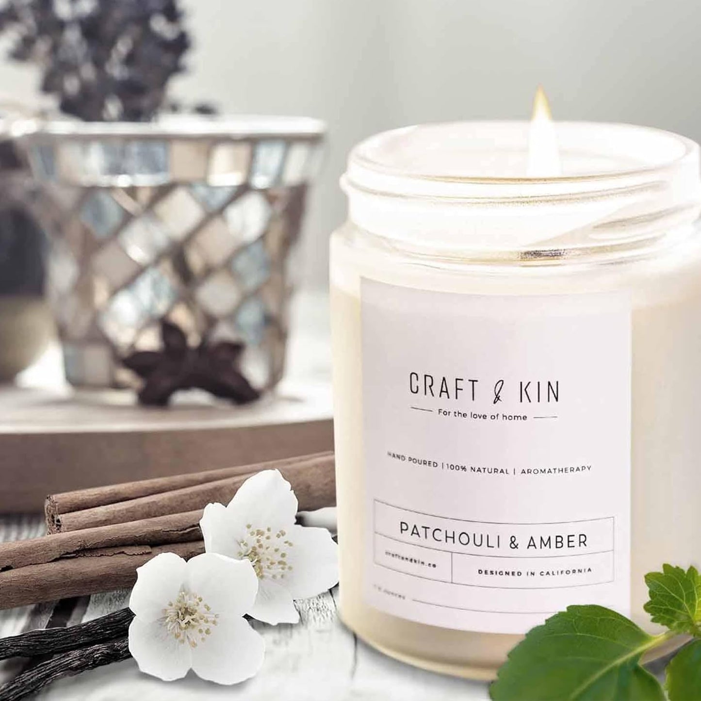 Patchouli & Amber Scented Candle | 8 Oz 45 Hour Long Lasting | Classic Soy Spring Scented Candles Wood Wick | Made with Natural Soy | Gifts for Men and Women