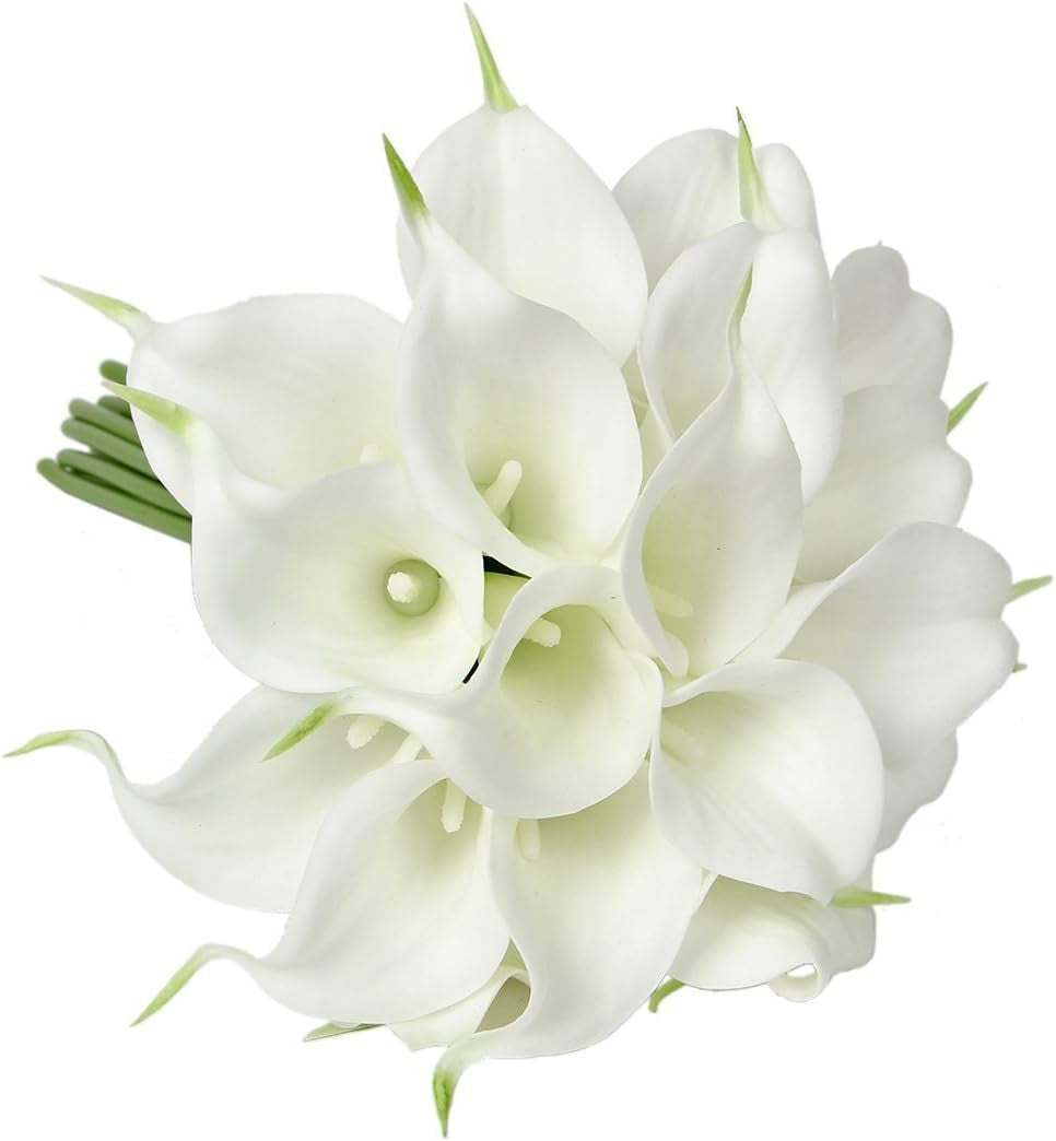 20 Pack 14" Real Touch Artificial Calla Lily - Latex Wedding Flowers for Centerpieces, Bridal Arches, Home Decor (White)