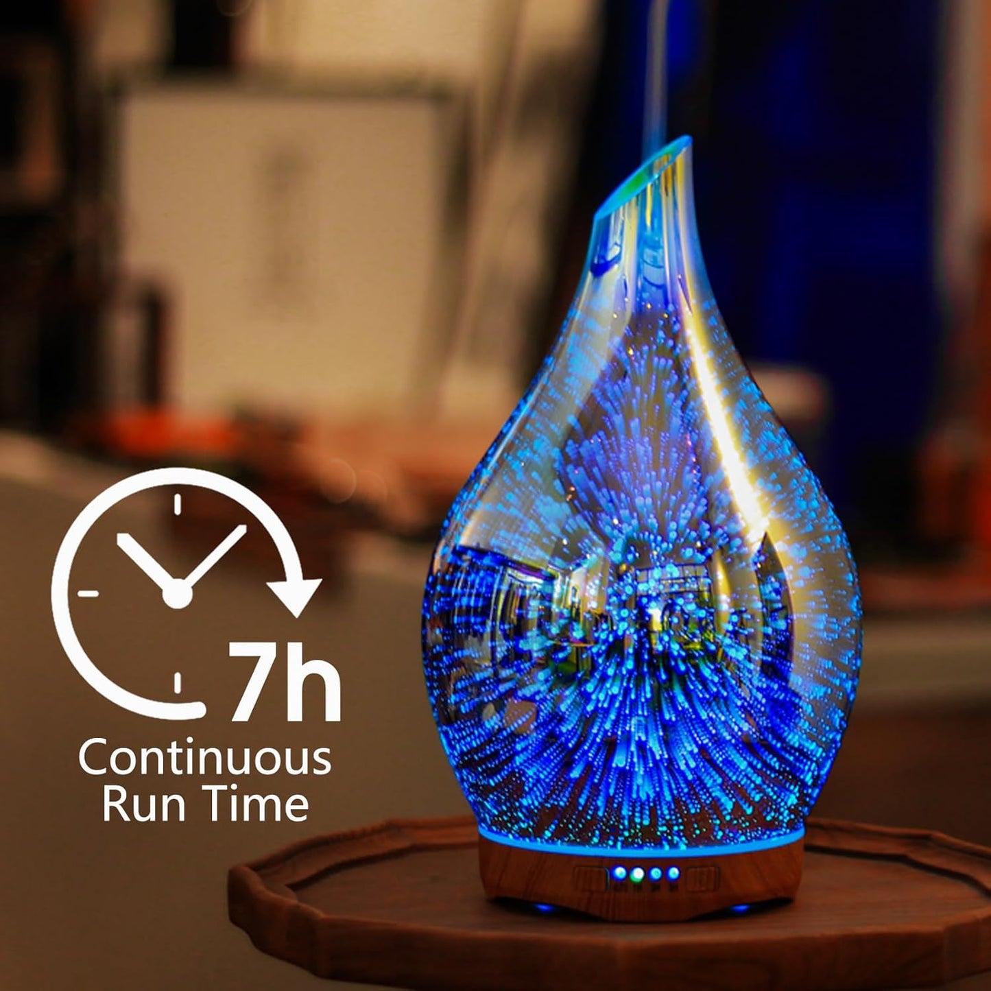 280Ml Essential Oil Diffuser 3D Hand-Blown Glass Aroma Diffusor, Aromatherapy Unltrasonic Cool Mist Deffuser, 7 Color Changing Humidifier, Waterless Shut-Off, Timer Function for Home Office