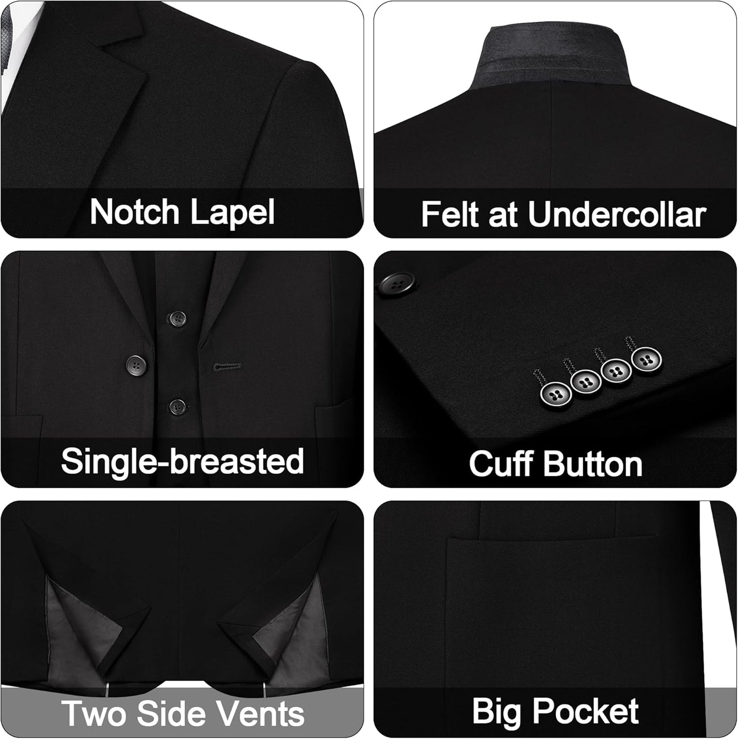 Mens Tuxedo Suit Set 3 Piece Slim Fit Suits Wedding Prom Suits Patch Pockets Blazer Vest Pants Set with Bow Tie