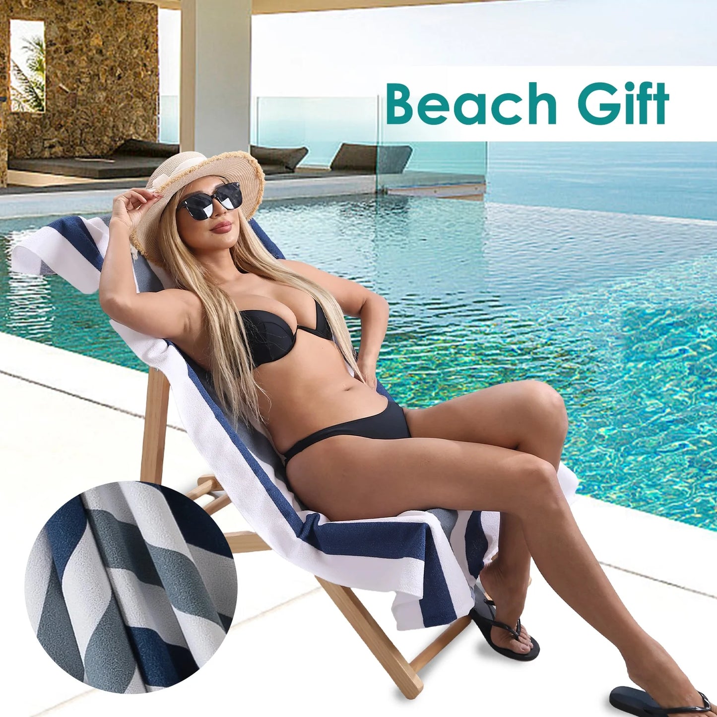 4 Pack Oversized Cabana Stripe Beach Towels, 60X30 Inches Microfiber Lightweight Outdoor Large Swim Towel for Adults (Navy Gray)