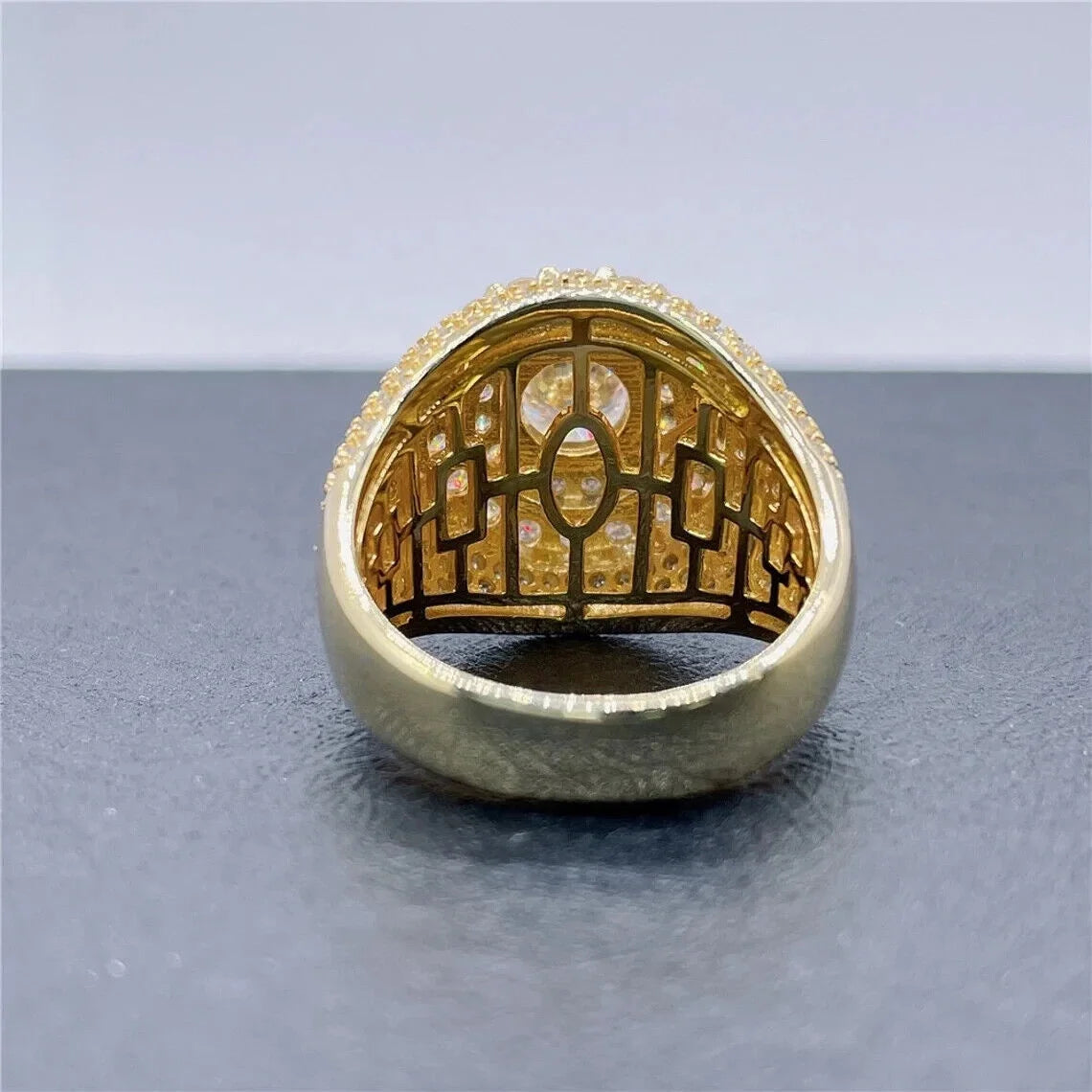 5Ct round Cut Moissanite Men Out Hip Hop Ring 14K Yellow Gold Plated