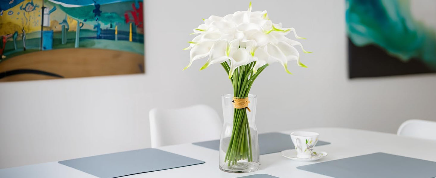 20 Pack 14" Real Touch Artificial Calla Lily - Latex Wedding Flowers for Centerpieces, Bridal Arches, Home Decor (White)