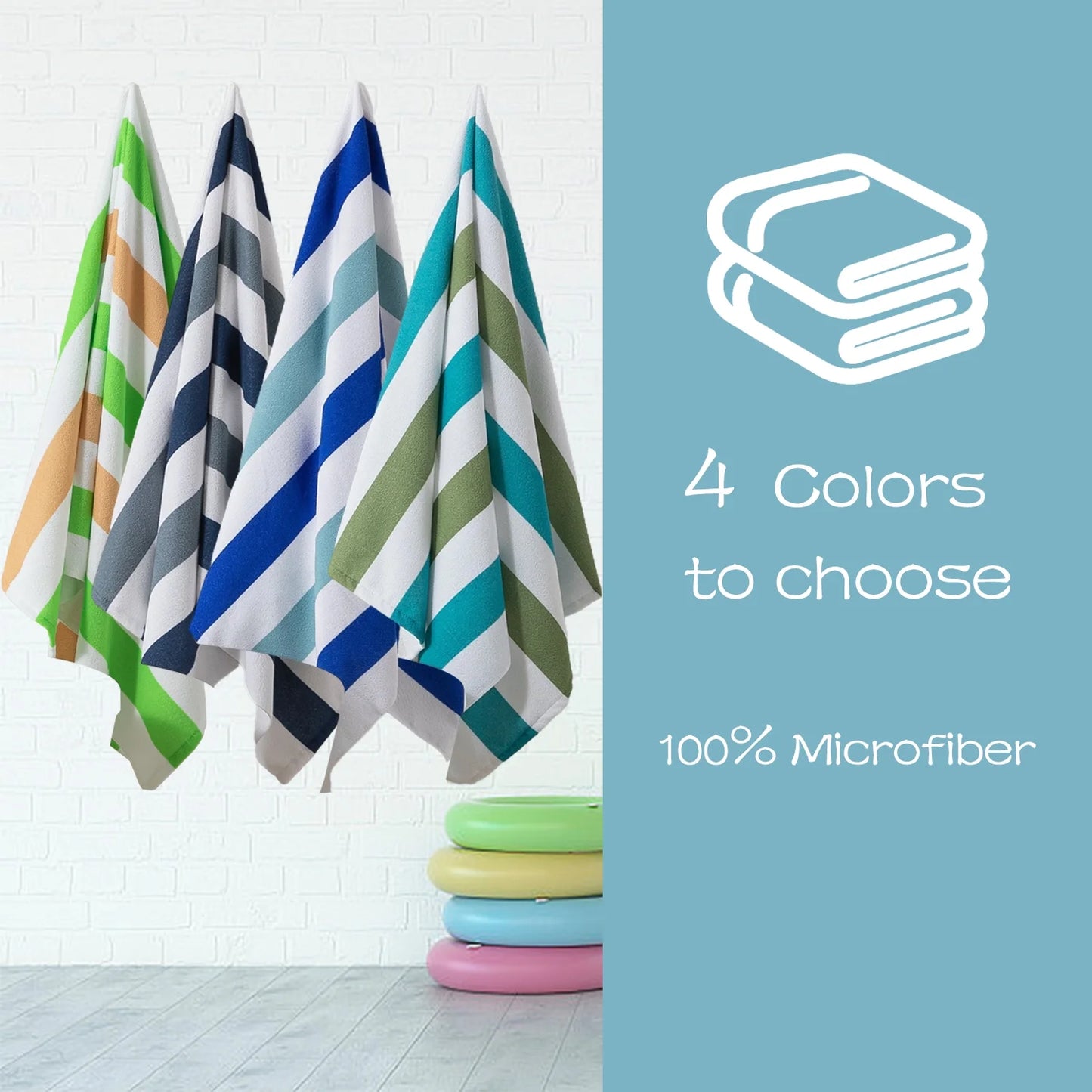 4 Pack Oversized Cabana Stripe Beach Towels, 60X30 Inches Microfiber Lightweight Outdoor Large Swim Towel for Adults (Navy Gray)