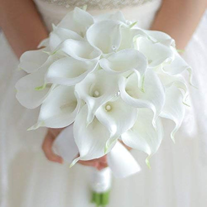 20 Pack 14" Real Touch Artificial Calla Lily - Latex Wedding Flowers for Centerpieces, Bridal Arches, Home Decor (White)