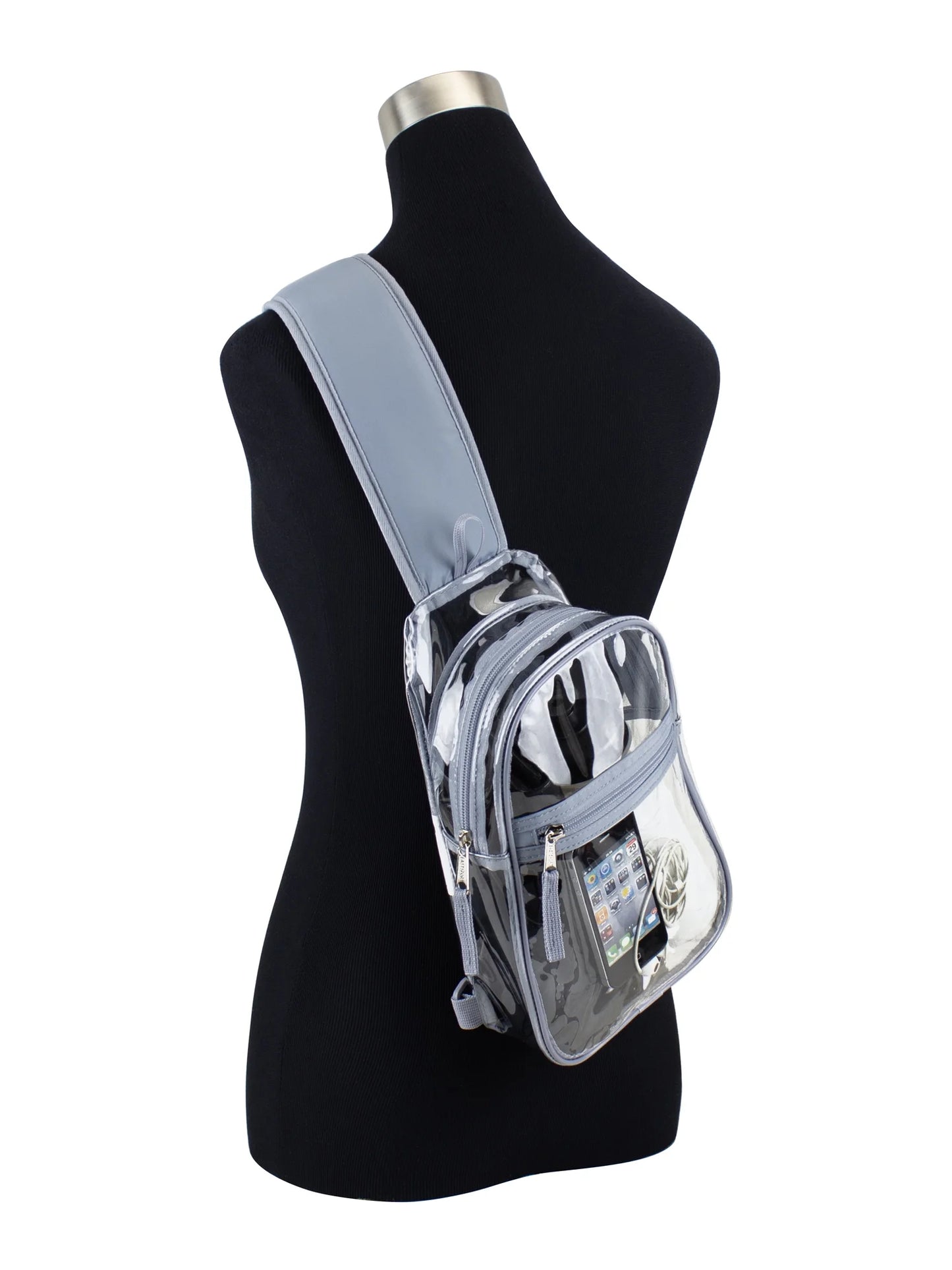 Unisex Clear Sling Stadium Approved Bag, Grey Trim