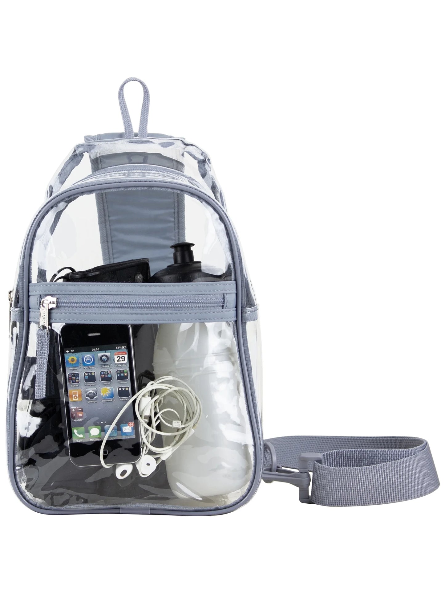 Unisex Clear Sling Stadium Approved Bag, Grey Trim