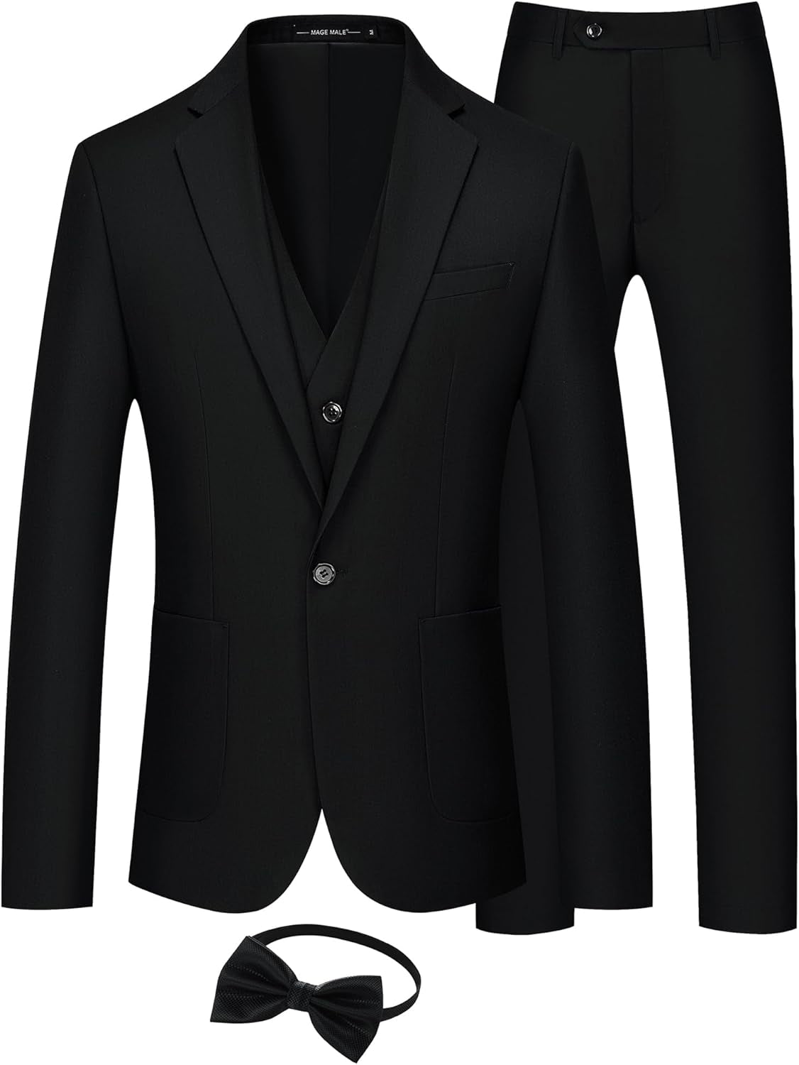Mens Tuxedo Suit Set 3 Piece Slim Fit Suits Wedding Prom Suits Patch Pockets Blazer Vest Pants Set with Bow Tie