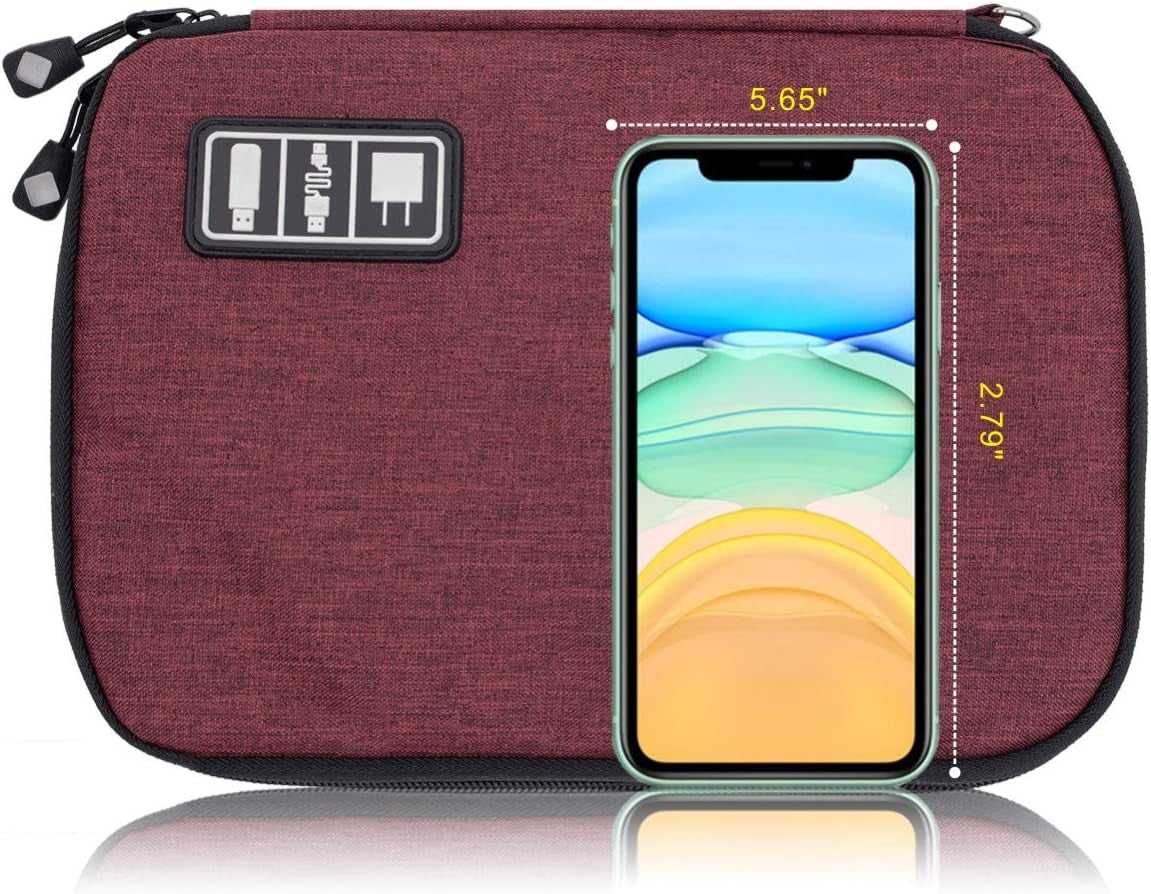 Travel Cable Organizer Bag Waterproof Portable Electronic Accessories Organizer for USB Cable Cord Phone Charger Headset Wire SD Card with 5Pcs Cable Ties(Red)