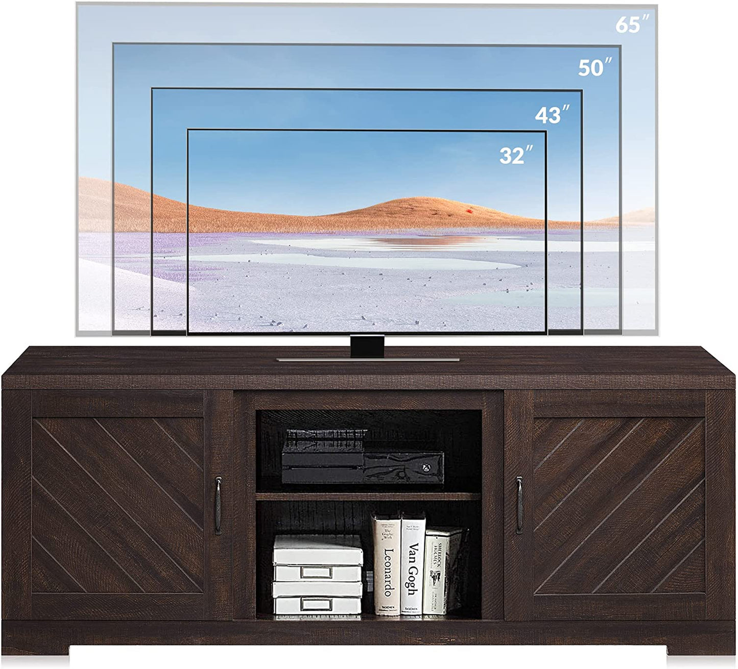 Modern 58 Inch Farmhouse TV Stand & Media Entertainment Center Console Table for Tvs up to 65 Inch with Two Shelves and Storage Cabinets - Hilo (Espresso)
