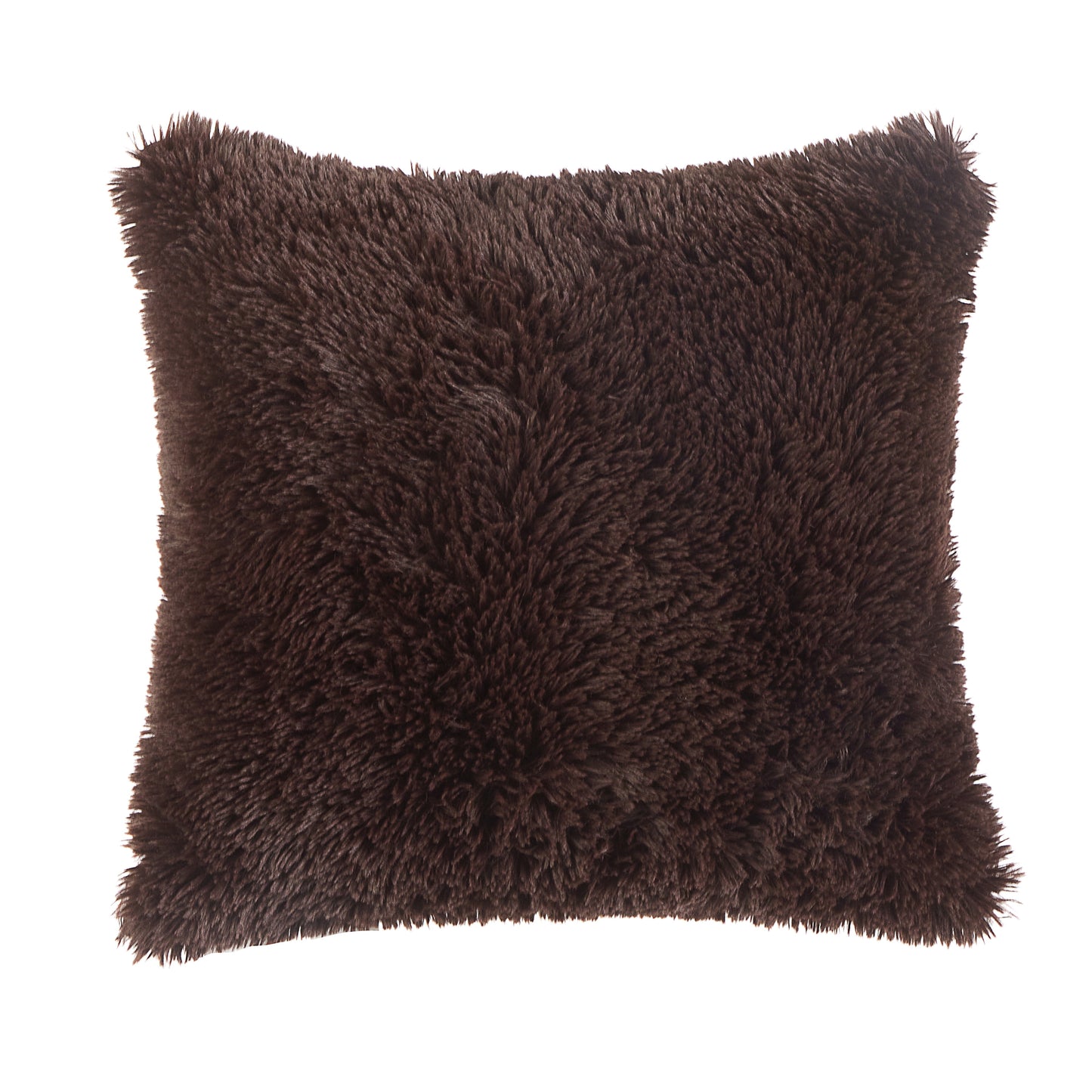 Super Lux Shag Faux Fur Brown Pillow, 19 in X 19 In, Square