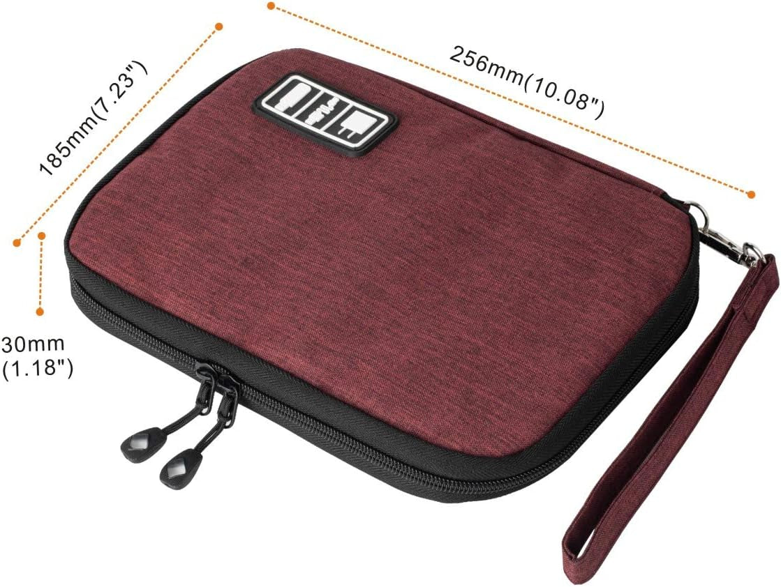 Travel Cable Organizer Bag Waterproof Portable Electronic Accessories Organizer for USB Cable Cord Phone Charger Headset Wire SD Card with 5Pcs Cable Ties(Red)
