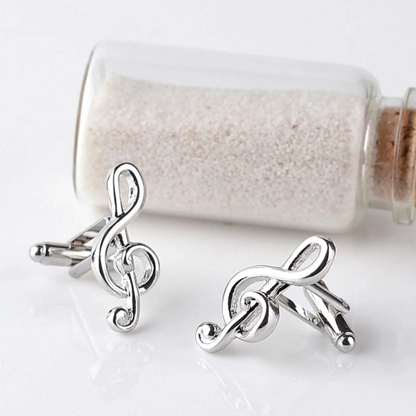 Male Cufflinks Silver Plated Music Notation Shape Alloy Men Cufflinks for Party Silver