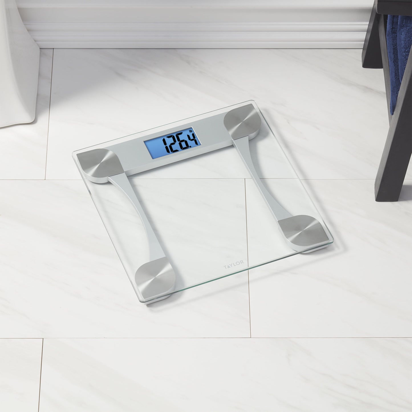 Taylor 12.2" X 12.2" Weight Tracking Glass Body Weight Scale Battery Powered, FSA HSA Eligible, 440 Lb Capacity, Clear