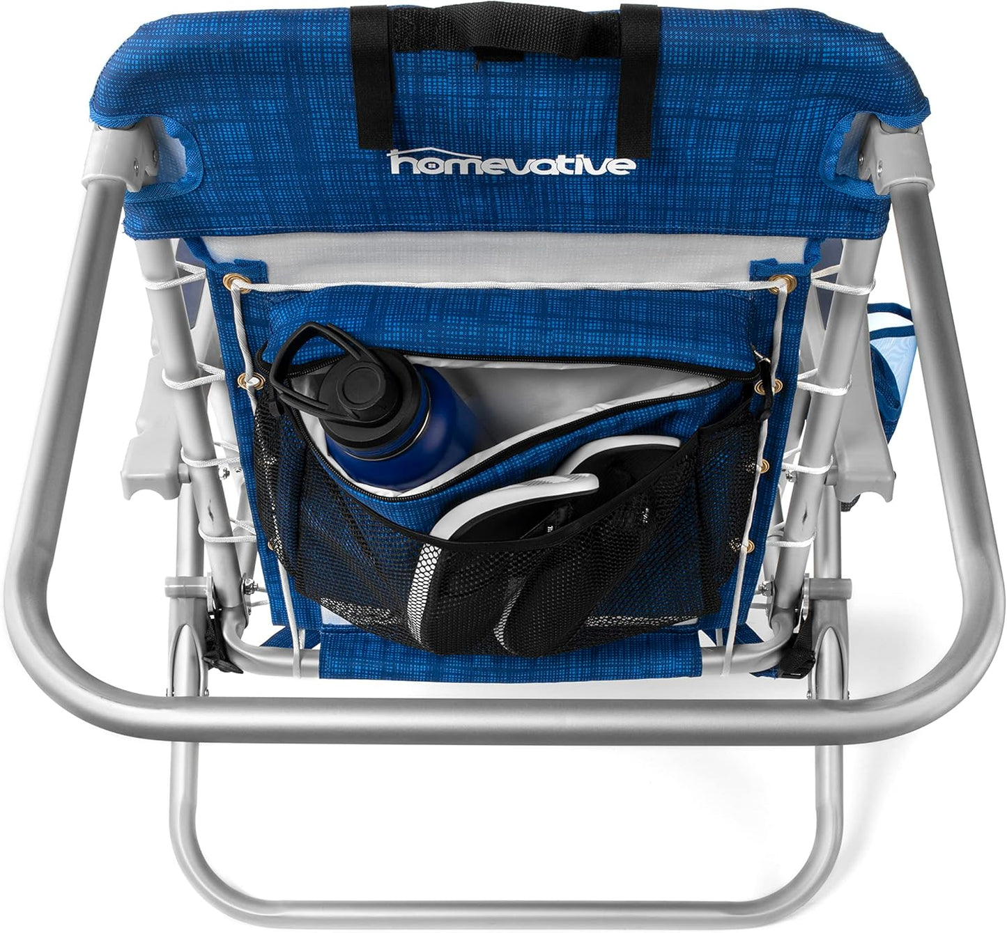 Backpack Fold-Up Beach Chair, 5 Positions, Towel Bar, Cooler, Storage Pouch, Cup Holder and Phone Pocket