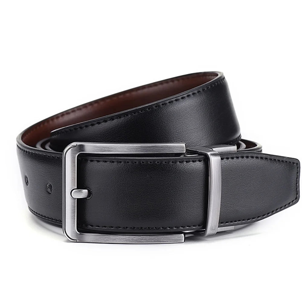 Genuine Leather Belt Double Sided Belt Men Belt Laser Engraving Luxury Strap Male Belt New Fashion Retro Pin Buckle High Quality