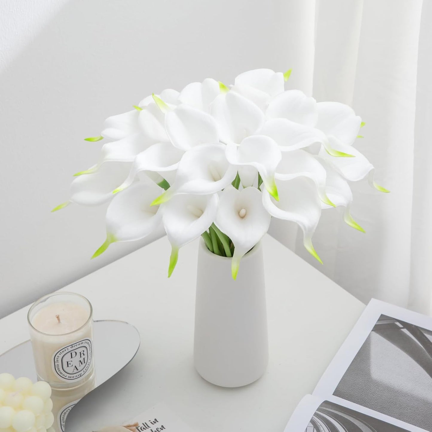 20 Pack 14" Real Touch Artificial Calla Lily - Latex Wedding Flowers for Centerpieces, Bridal Arches, Home Decor (White)