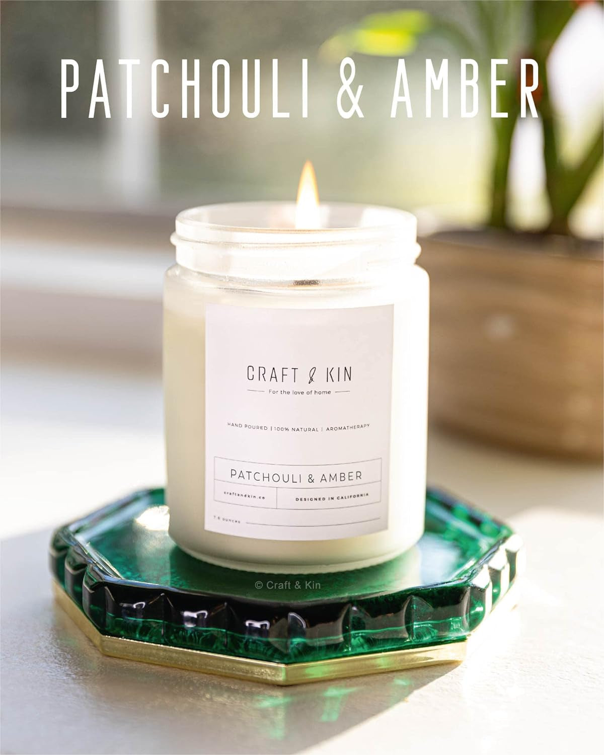 Patchouli & Amber Scented Candle | 8 Oz 45 Hour Long Lasting | Classic Soy Spring Scented Candles Wood Wick | Made with Natural Soy | Gifts for Men and Women