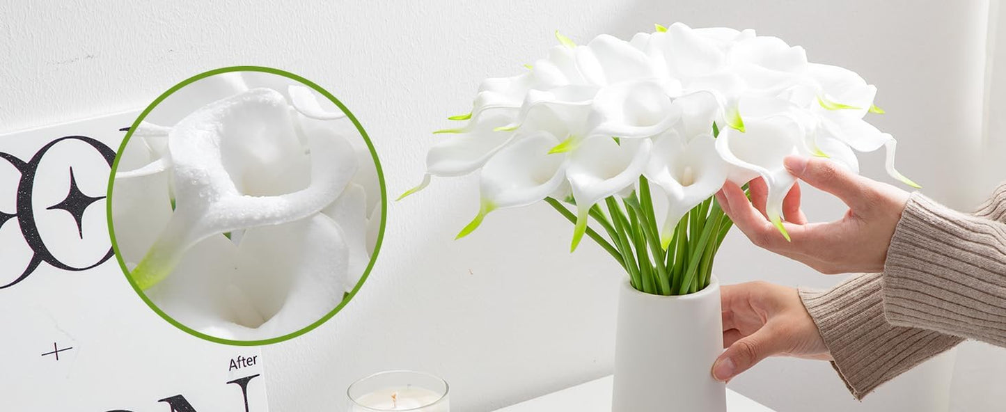 20 Pack 14" Real Touch Artificial Calla Lily - Latex Wedding Flowers for Centerpieces, Bridal Arches, Home Decor (White)