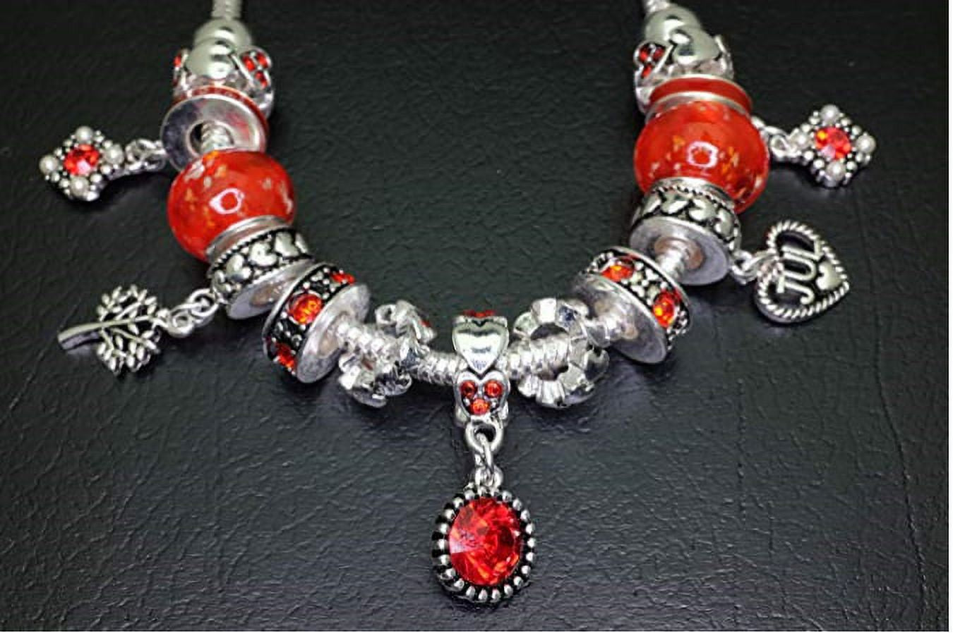 Birthstone Bracelet Multi-Color Charm Beads Silvertone