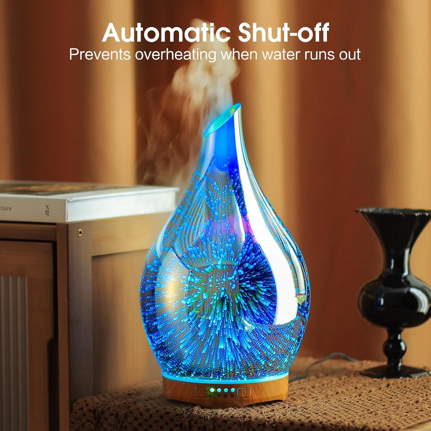 280Ml Essential Oil Diffuser 3D Hand-Blown Glass Aroma Diffusor, Aromatherapy Unltrasonic Cool Mist Deffuser, 7 Color Changing Humidifier, Waterless Shut-Off, Timer Function for Home Office