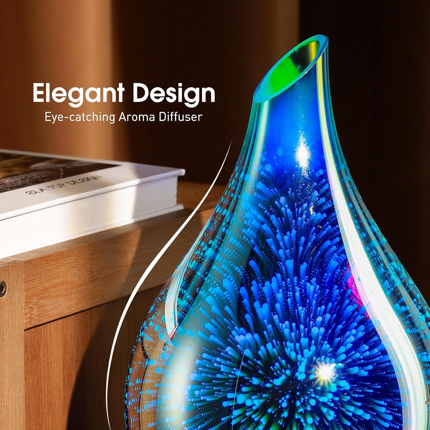 280Ml Essential Oil Diffuser 3D Hand-Blown Glass Aroma Diffusor, Aromatherapy Unltrasonic Cool Mist Deffuser, 7 Color Changing Humidifier, Waterless Shut-Off, Timer Function for Home Office