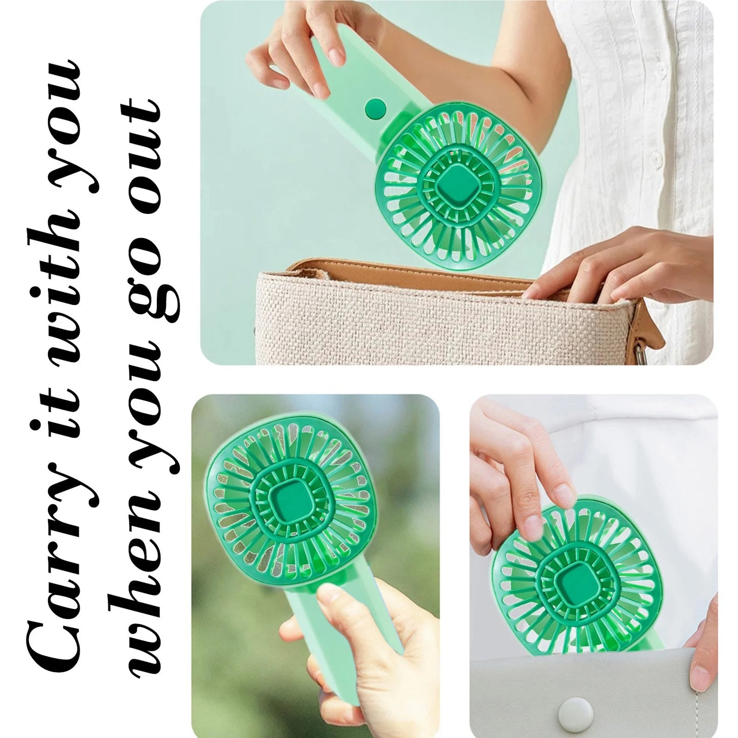 Summer Fan Portable Air Conditioners Fan Outdoor Air Condioner Usb Rechargeable Small Ceiling Fan, for Home Office Bedroom Desktop Fan (Green)