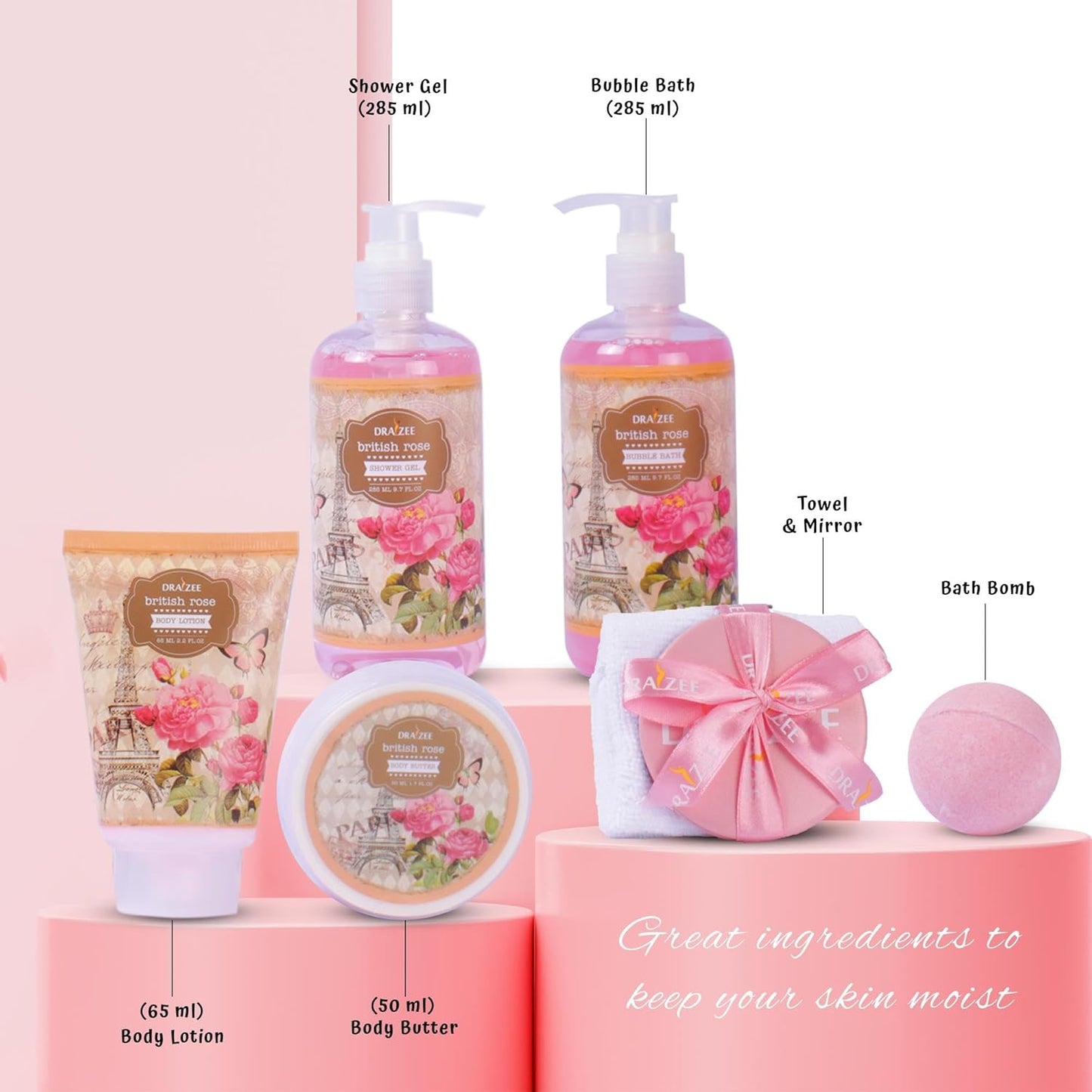 Mothers Day Gifts for Mom - Spa Gift Baskets for Women - 8 Pcs Luxury Rose Scented Heel Shoe Design Bath and Body Spa Set-Self Care Package for Women, Presents for Mom, Body Care Set for Her