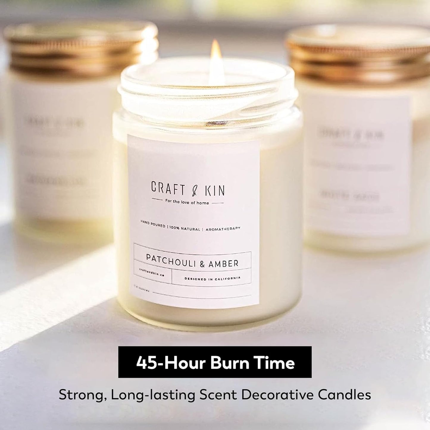 Patchouli & Amber Scented Candle | 8 Oz 45 Hour Long Lasting | Classic Soy Spring Scented Candles Wood Wick | Made with Natural Soy | Gifts for Men and Women