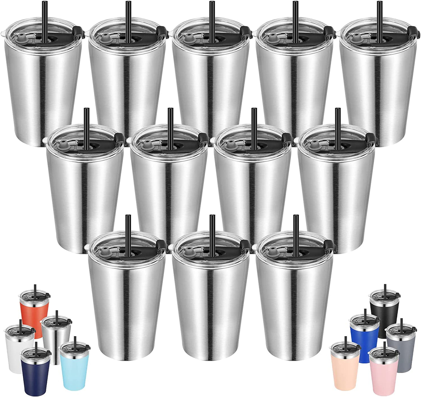 12Oz Tumbler Stainless Steel Tumbler Bulk Vacuum Insulated Double Wall Travel Tumbler with Lid and Straw Reusable Tumbler, Stainless 12 Pack