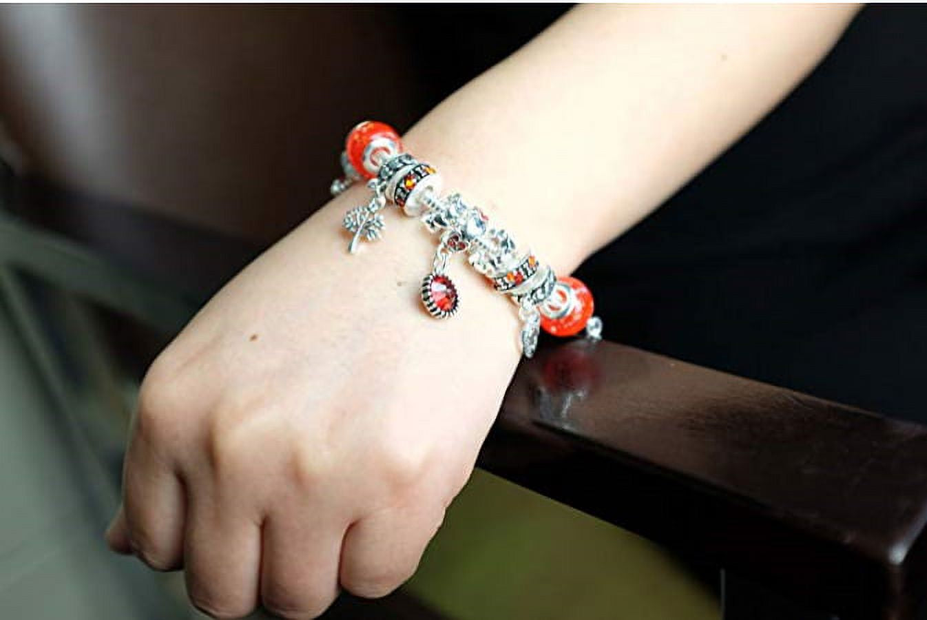 Birthstone Bracelet Multi-Color Charm Beads Silvertone