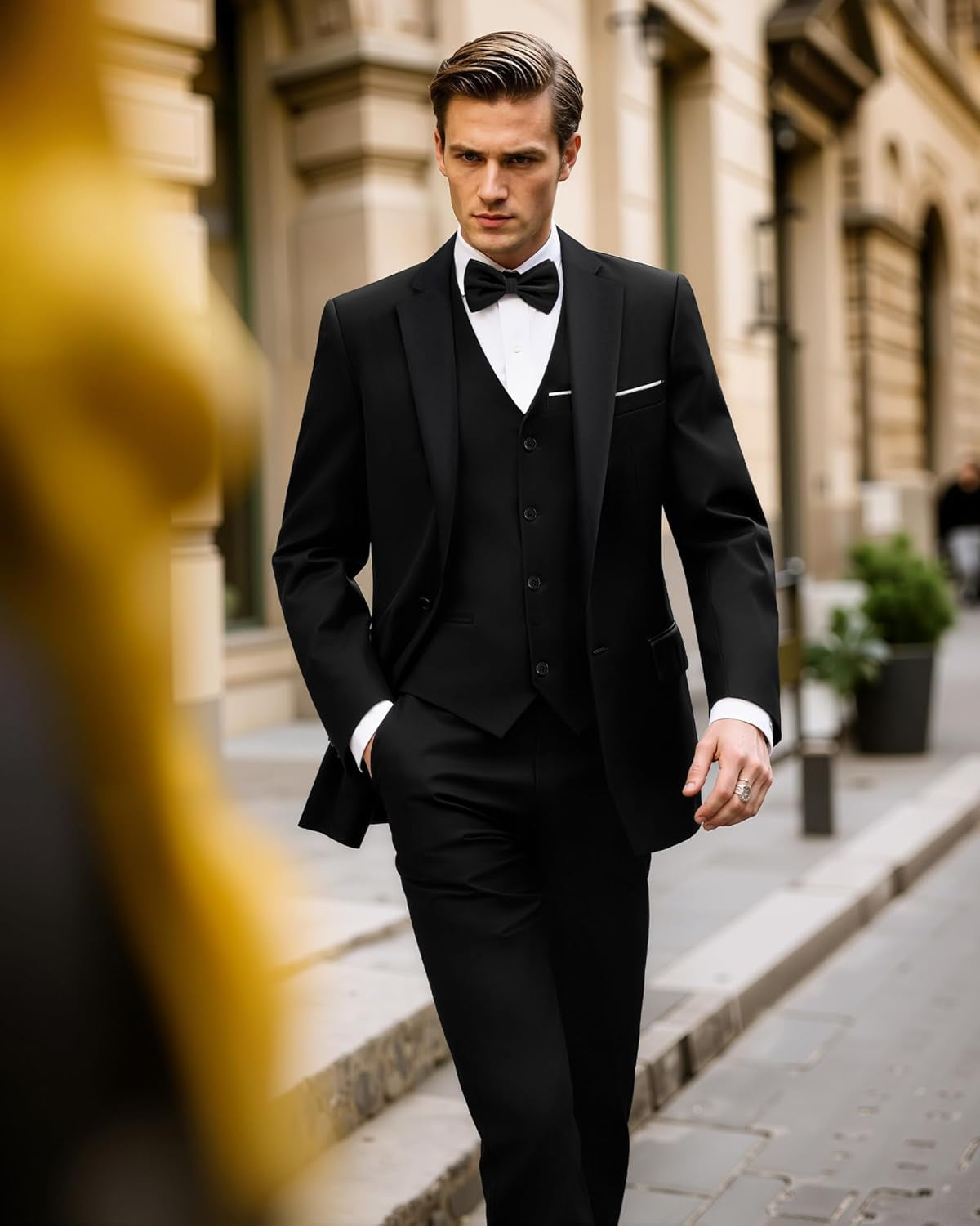 Men'S 3 Pieces Suit Elegant Solid One Button Slim Fit Single Breasted Party Blazer Vest Pants Set