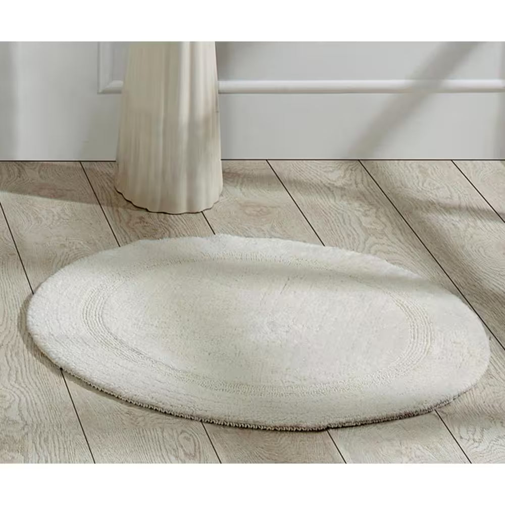 Lux Collection Ivory 30 In. X 30 In. 100% Cotton Reversible Race Track Pattern Bath Rug