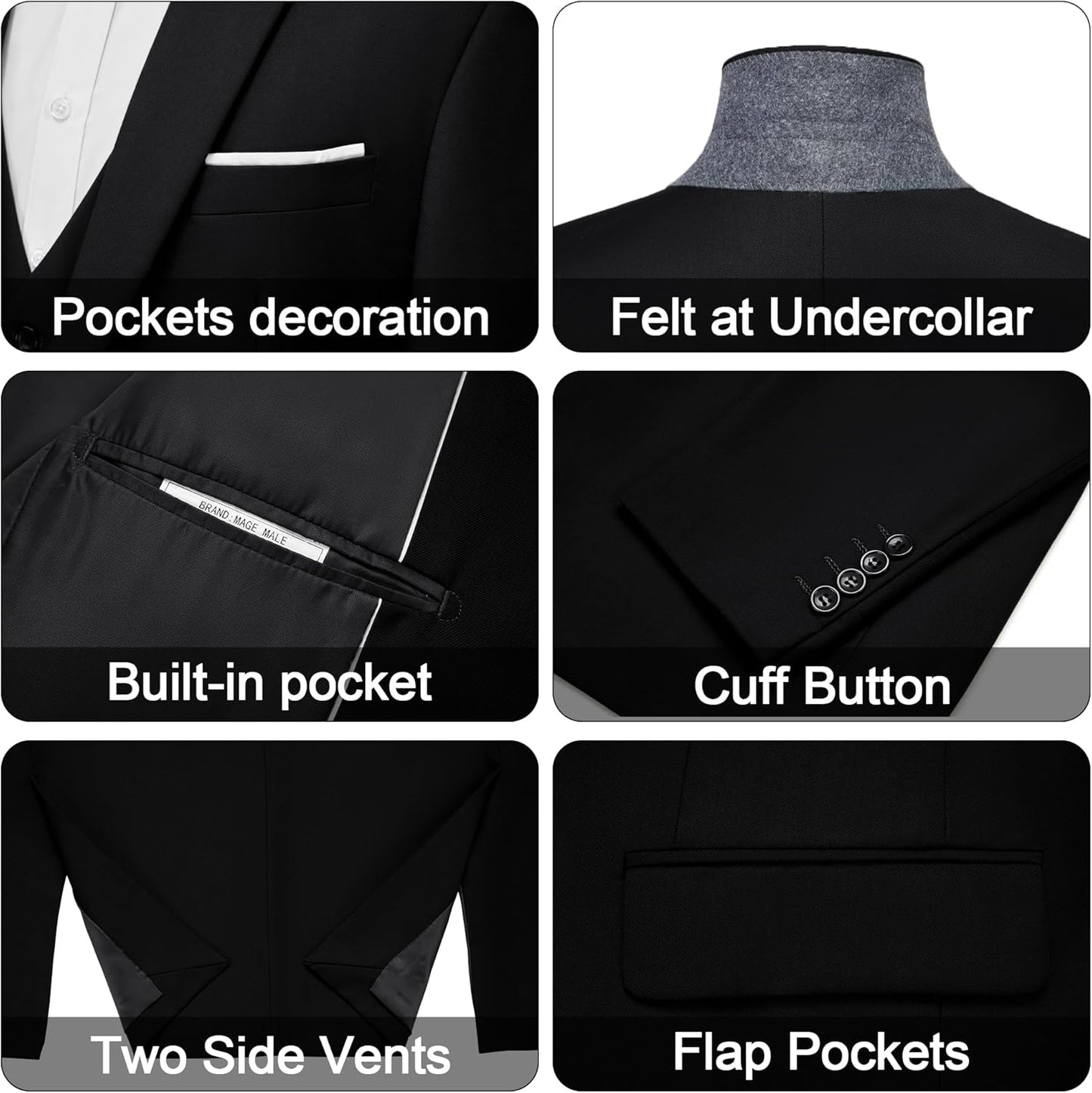 Men'S 3 Pieces Suit Elegant Solid One Button Slim Fit Single Breasted Party Blazer Vest Pants Set