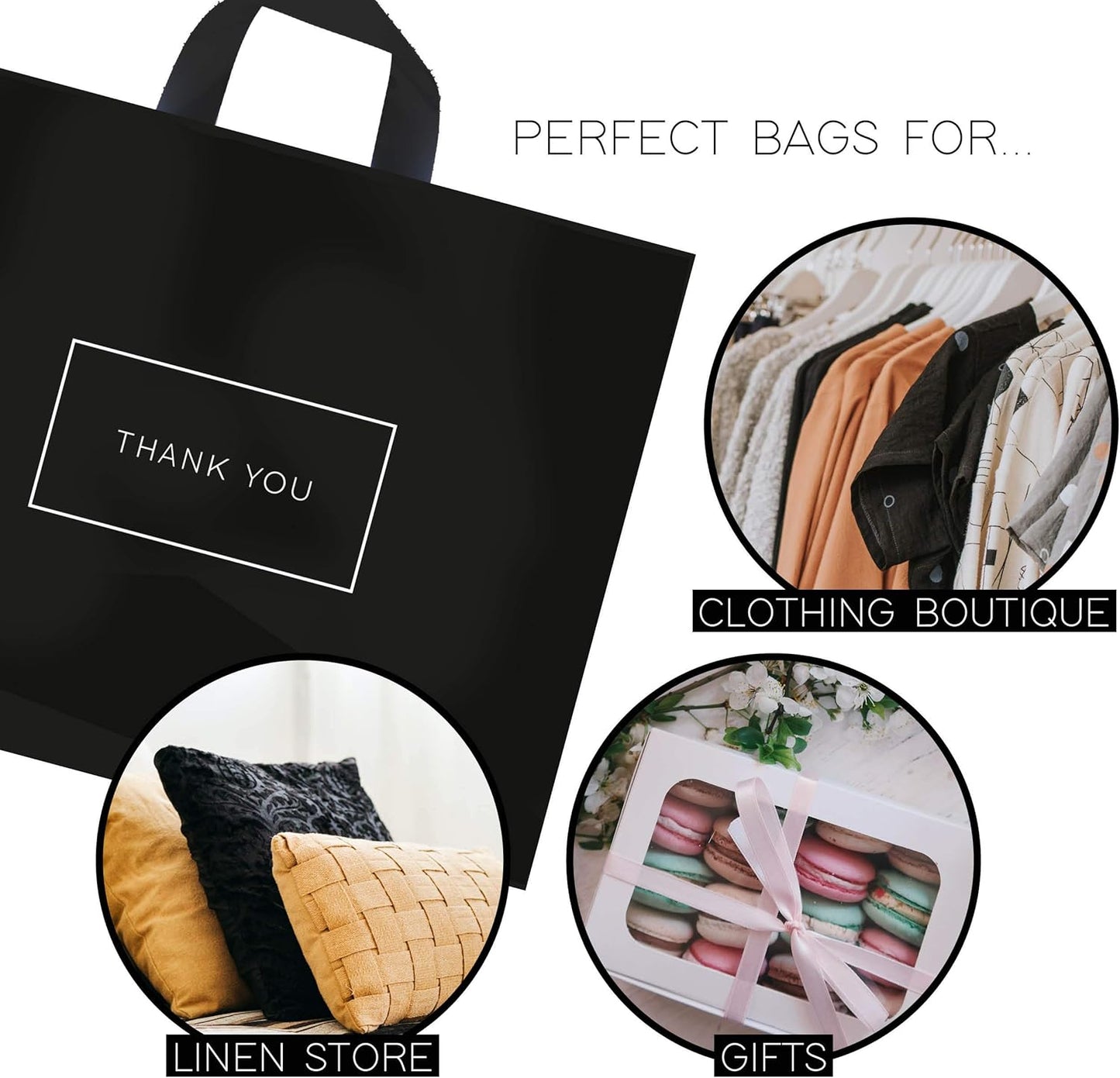 Thank You Bags for Business Black Plastic Bags 50 Pack with Soft Loop Handle Thank You Shopping Bags