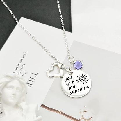 You Are My Sunshine Engraved Necklace for Women Girls Birthstone Pendant Necklace Encouragement Memorial Gifts