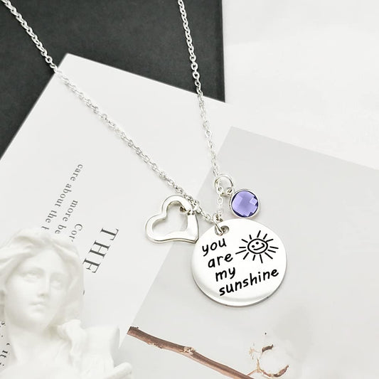 You Are My Sunshine Engraved Necklace for Women Girls Birthstone Pendant Necklace Encouragement Memorial Gifts