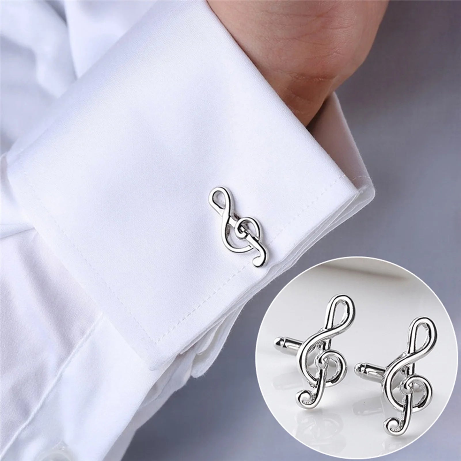 Male Cufflinks Silver Plated Music Notation Shape Alloy Men Cufflinks for Party Silver