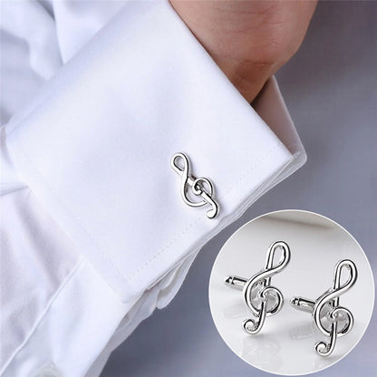 Male Cufflinks Silver Plated Music Notation Shape Alloy Men Cufflinks for Party Silver