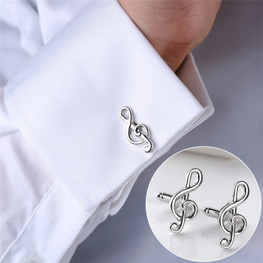 Male Cufflinks Silver Plated Music Notation Shape Alloy Men Cufflinks for Party Silver