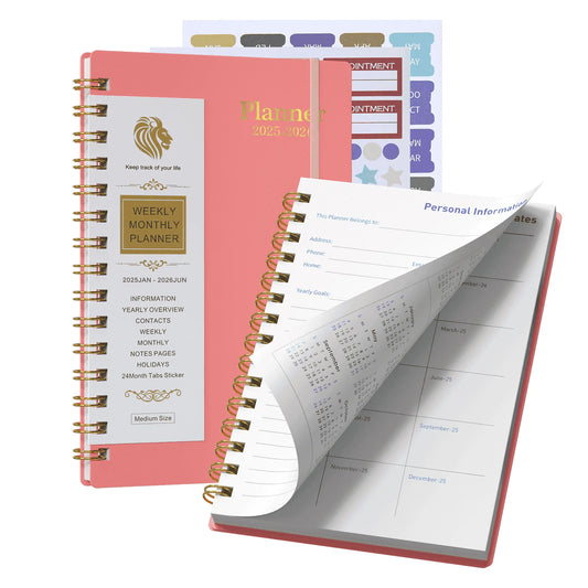 2025-2026 Planner - Academic Weekly & Monthly Planner 2025-2026 with Monthly Tabs, 5.6" X 8.2", Jan. 2025 - Jue 2026, Flexible Cover, Wirebound Month Label