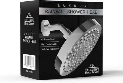 -Luxury Rainfall Shower Head - High-Pressure Showerhead Jets, Rain Shower Head Ant-Clog Silicone Nozzles (2.5 GPM, 6 Inch Diameter, Deluxe Chrome)
